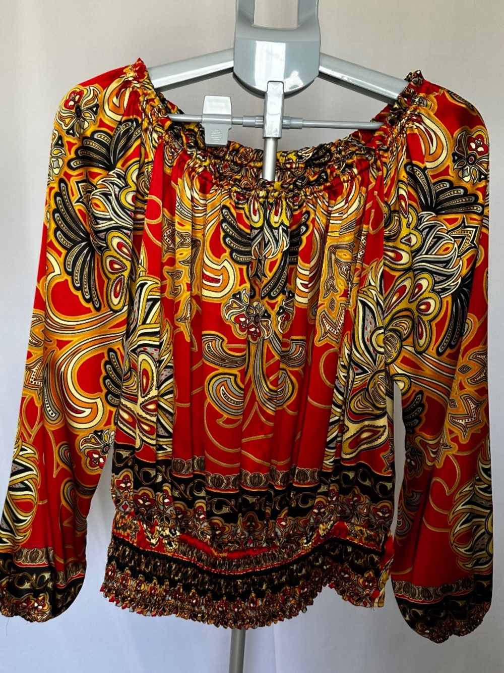 Red, Black and Gold Satin Top for Women, Size Medium